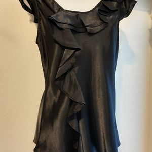 $3/15 Satin Cascade Ruffle Front Flutter Sleeve Blouse, SZ Medium